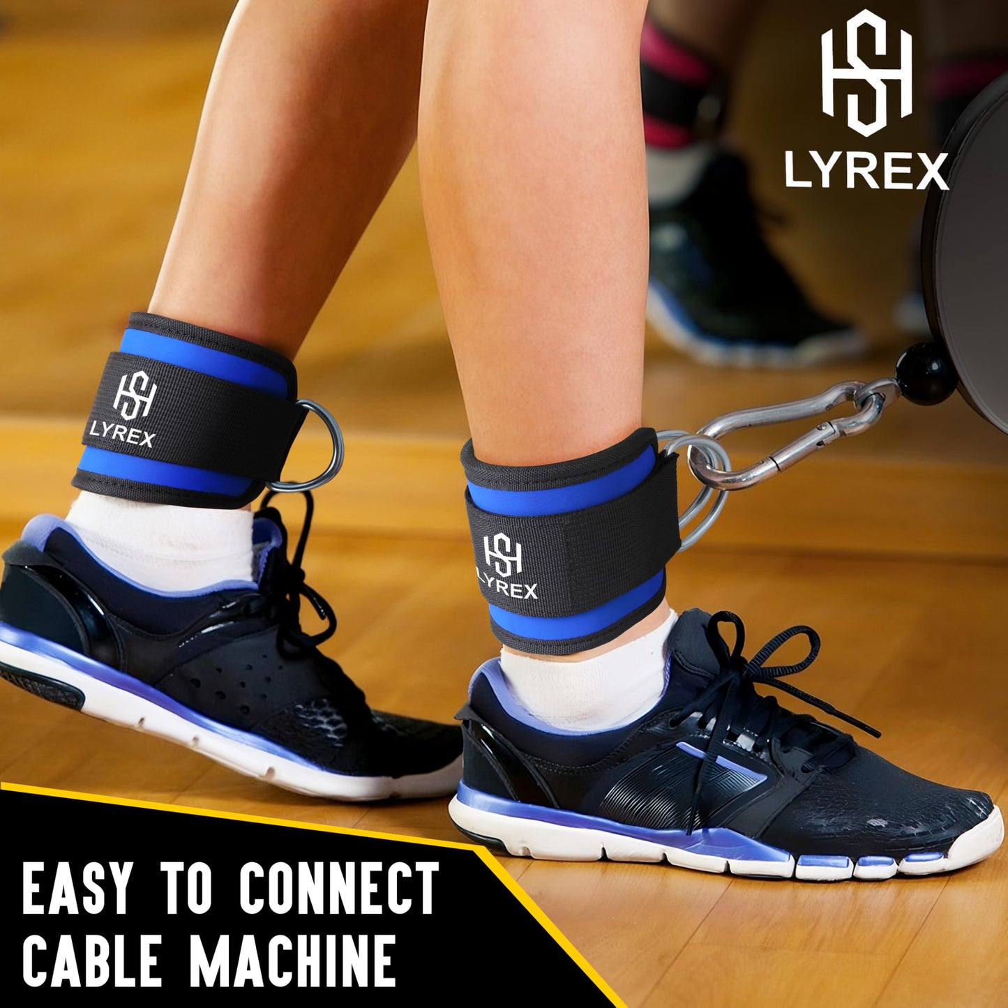 Ankle Strap for Cable Machine and Strength Training - Premium Padding for Comfort, Ankle Cable Starps for Workout, Compatible with Glute Kickback, Leg Extension, Leg Press, Hip Abductors & lower body exercises- Blue