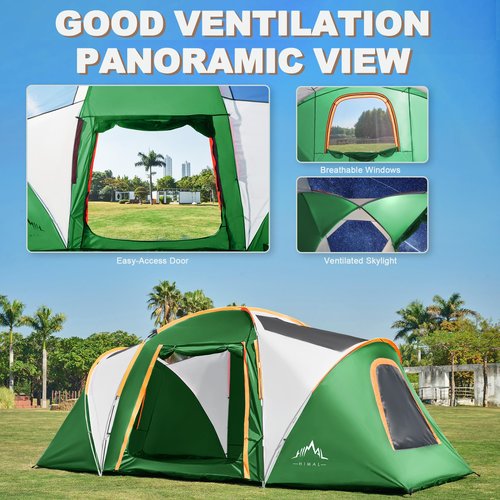 Tents for Camping, Waterproof 10 Person Family Tent with Double Layer & 4 Large Mesh Windows, Weather Resistant Easy Setup 2 Room Big Tent for Music Festival, Parties, 18 X 9 X 6.8Ft