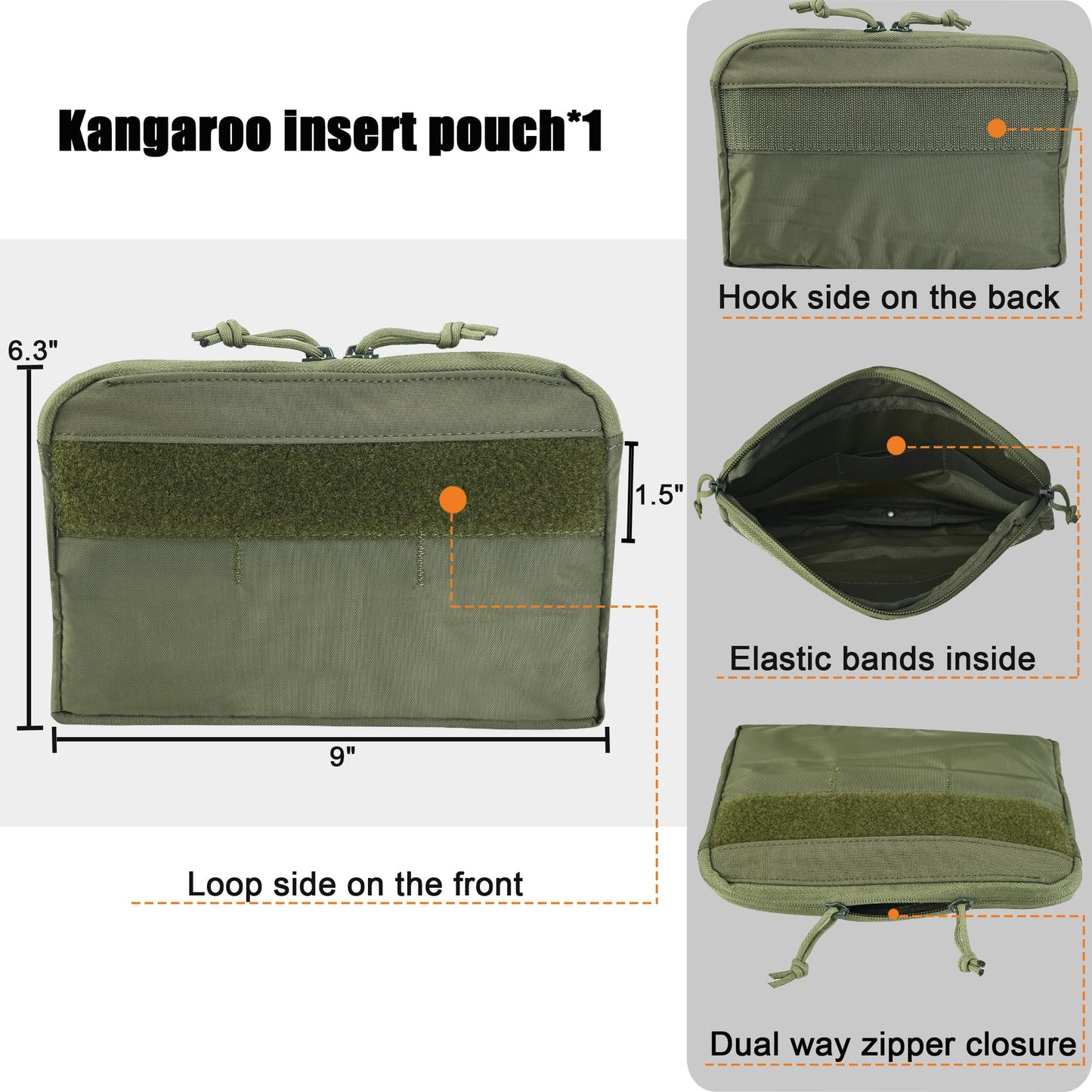 4-in-1 Front Flap Pouch G Hook,SABADO Tactical Elastic Triple Mag Pouch 5.56, Kangaroo Insert Divider Placard for Chest Rig and Vest