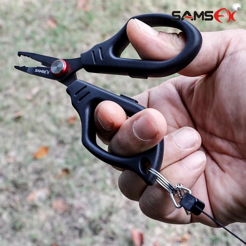 SAMSFX Fishing Braid Scissors, Snip Braided Line Cutter Saltwater and Freshwater, Serrated Shears with Retractor Scissors & Open Split Rings Function