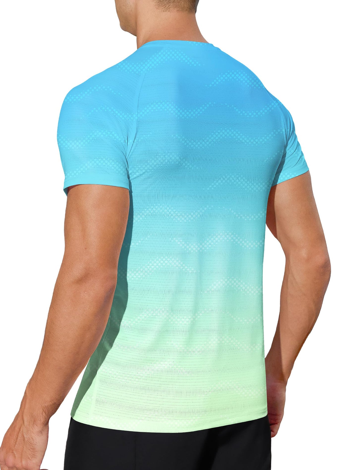 APTRO Men's Dry Fit Workout Shirts Quick Dry Gym T Shirts for Men Athletic Running Training Top Tee Moisture Wicking Lightweight Activewear - Light Blue-Green - L