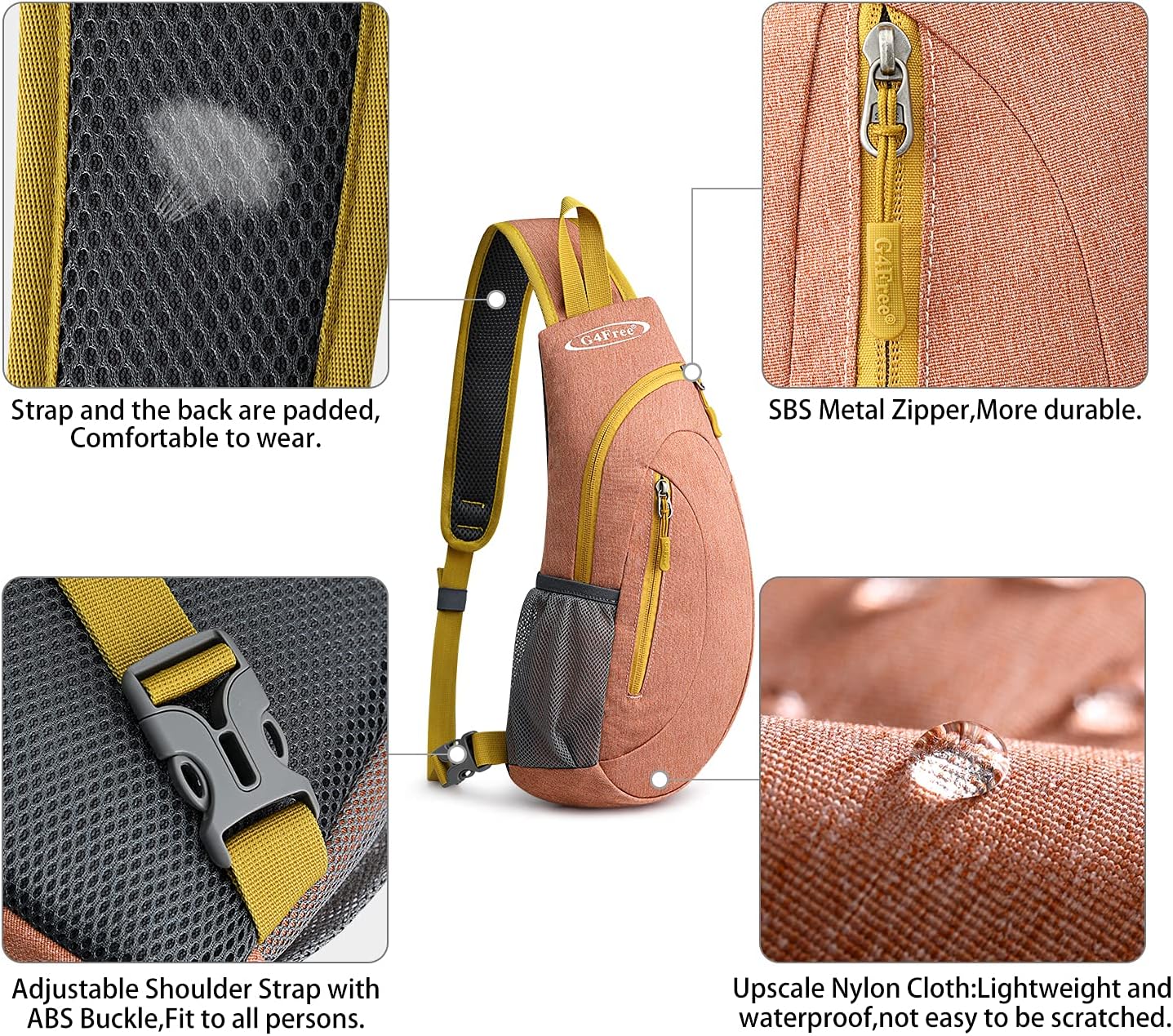 G4Free Sling Bag for Men Women, Small Crossbody Backpack Lightweight Chest Shoulder Bags for Travel, Outdoor and Sports (Black)