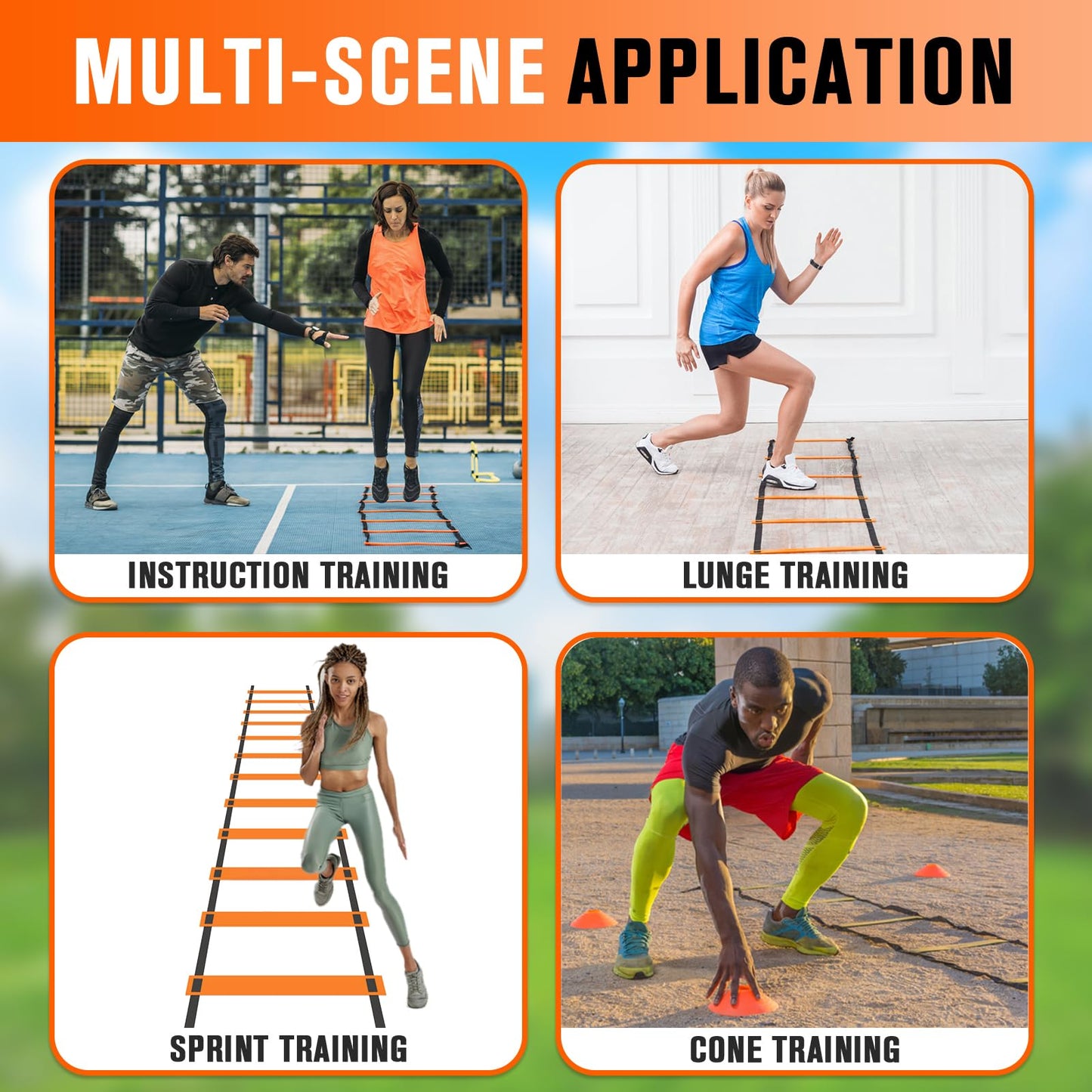 9TH SHOP Agility Ladder, Speed Ladder Agility Ladder, 20 Feet 12 Adjustable Rungs Training Ladder for Footwork and 10 Soccer Cones, 4 Stakes with Carry Bag