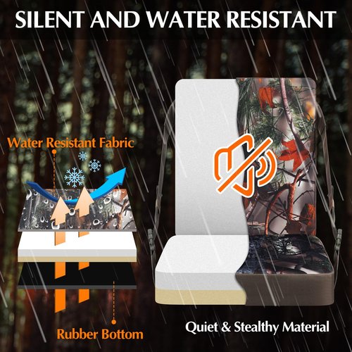 Menkxi Waterproof Heated Hunting Seat Cushion with Backrest 3 Mode Adjustable Self Supporting Tree Stand Seat with Pocket for Hunting Warm Portable Folding for Power Bank Not Included