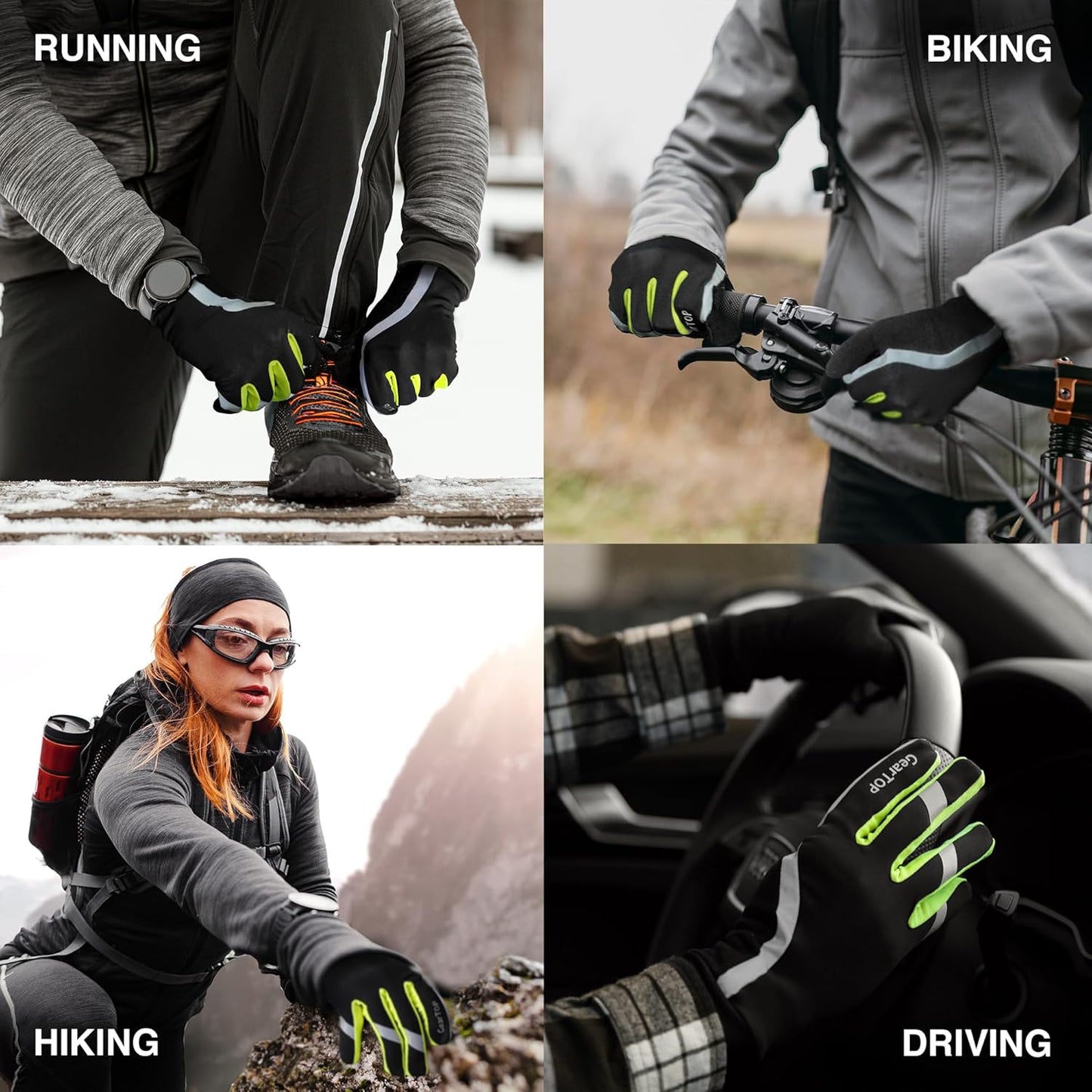 GearTOP Running Gloves for Men & Women, Touchscreen Cold Weather Jogging Gear, Fluorescent Reflective Winter Gloves Visible at Night, Warm Glove Liners for Hiking