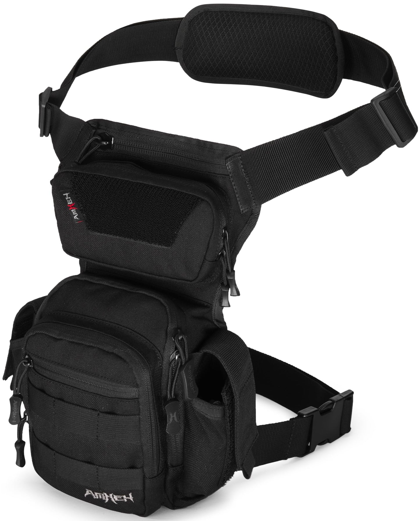 AMHEH Drop Leg Thigh Bag Hip Pouch 4.5L Black | Military, Tactical, Motorcycle, Bike, Cycling, Hiking, Outdoor, Adjustable for Waists Up to 59 Inches