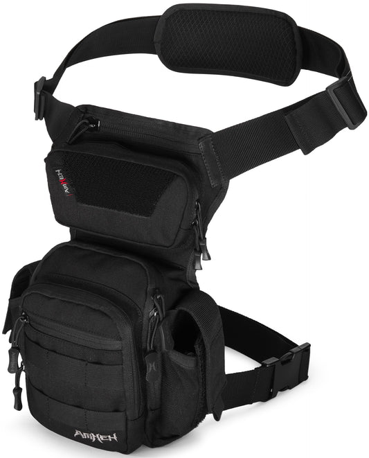AMHEH Drop Leg Thigh Bag Hip Pouch 4.5L Black | Military, Tactical, Motorcycle, Bike, Cycling, Hiking, Outdoor, Adjustable for Waists Up to 59 Inches