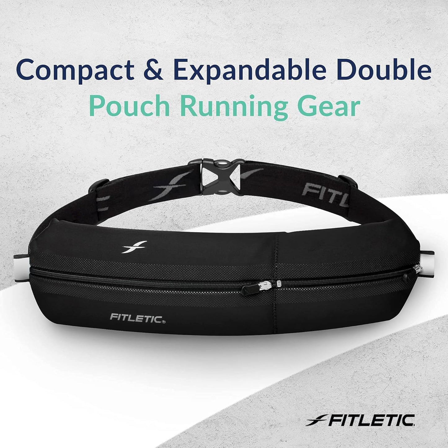 Fitletic Bolt Double Pocket Running Belt & Active Fanny Pack For Men & Women – Water Resistant, Lightweight Sleek Design – Patented No Bounce Hip Hugging Fit – Holds Any Phone