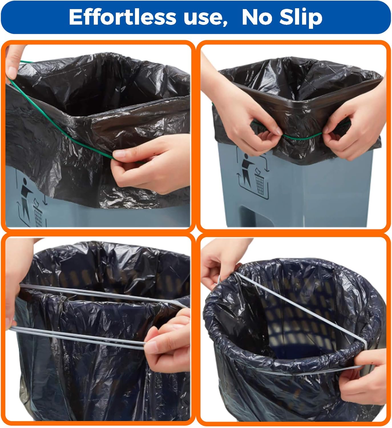 Trash Can Bands Set of 3, Fits 32 to 55 Gallon Cans, Large Elastic Rubber Bands for Kitchen/Office/Garage, Secure Garbage Bags(Black/Blue/Green)