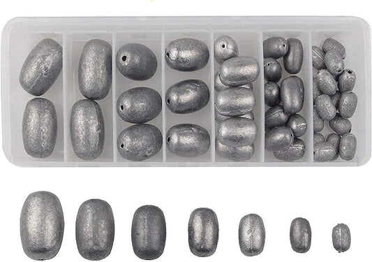 Fishing Egg Sinker Weights Kit, 42pcs Saltwater Fishing Weights Assortment Oval Drop Bass Casting Worm Weights Tackle for Saltwater Freshwater Fishing