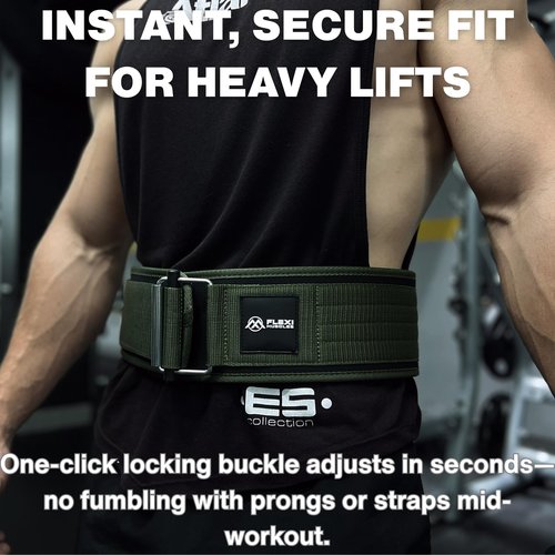 Flexi Muscles Quick Lock Weightlifting Belt - Adjustable Back Support with Metal Buckle - Ideal for Powerlifting, Cross Training, and Olympic Lifting - Durable Lifting Belt for Men & Women (Black, L)