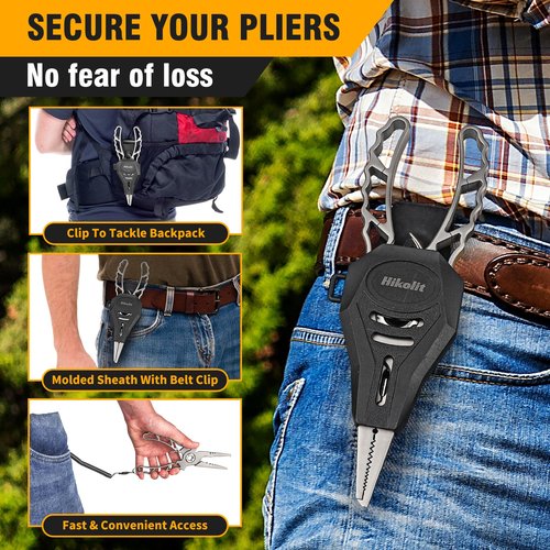 Hikolit Titanium Fishing Pliers Saltwater, Corrosion Resistant Fishing Pliers Hook Remover with Double Tungsten Cutters, Fishing Gear as Split Rings Pliers, Fishing Gifts for Men