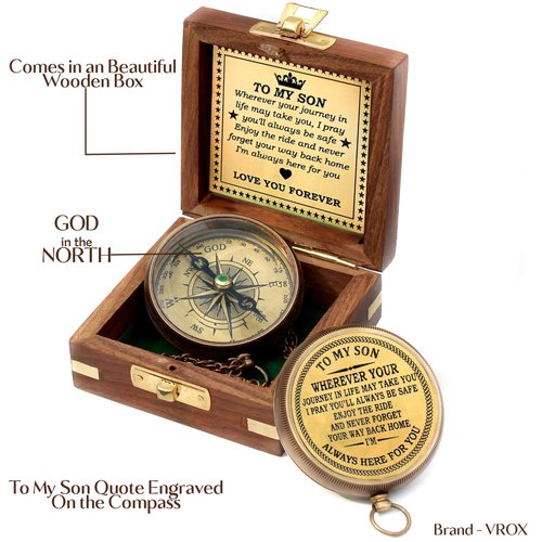 to My Son Compass with Wooden Box Son Gifts from Mom to My Son Inspirational Quote Engraved Compass Gift, Father to Son Gifts, Birthday, Baptism, Christmas, Graduation Day Gifts