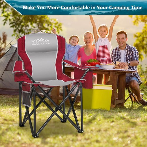 SAILARY 2PCS Folding Camping Chair, Heavy Duty Portable Lawn Chairs with Cooler Bag, Side Pocket & Cup Holder, Folding Chairs for Outside Support 450lbs Red