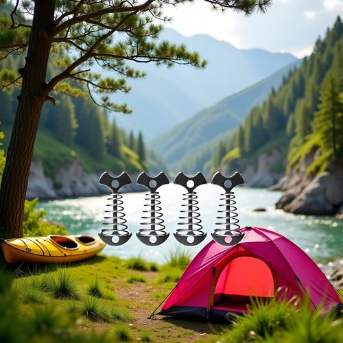 Spring Fishbone Deck Pegs Tent Stakes Awning Nails Deck Hooks Windproof Rope Tensioner Awning Fixed Hook Buckle, Carabiner with Rope Buckle Outdoor Fixed Wind Camping Buckle Rope Anchor