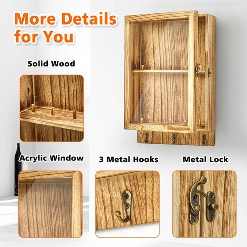 YDEPLVEO Duck Call and Lanyard Display Rack Holder, Wall Mount Wood Storage Case for 10 Calls and 3 Lanyards, Visible Whistle Stand Box for Home Hunting Decor