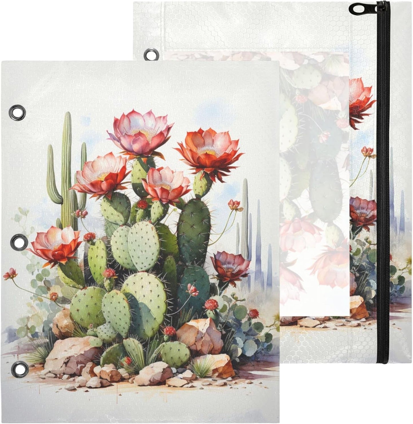 Largemouth Bass Fish 2 Pack 3 Ring Binder Pocket A4 Size Binder Pouches Clear PVC Loose Leaf Folder Sleeves Storage Bags for Files, Documents