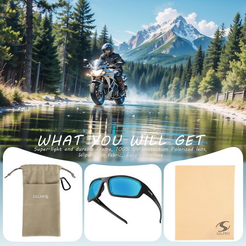 SOL PRO Polarized Riding Sunglasses Foam Padded Wraparound Fit Men Women Motorcycle Driving Running Cycling Fishing