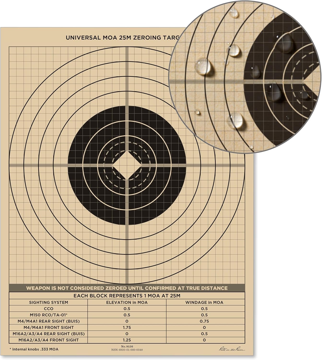 Rite in the Rain Weatherproof Diamond Pattern MOA Precision Distance Shooting Targets, 11" x 17", 25 Sheet Pack (No. TGMOALR-D)