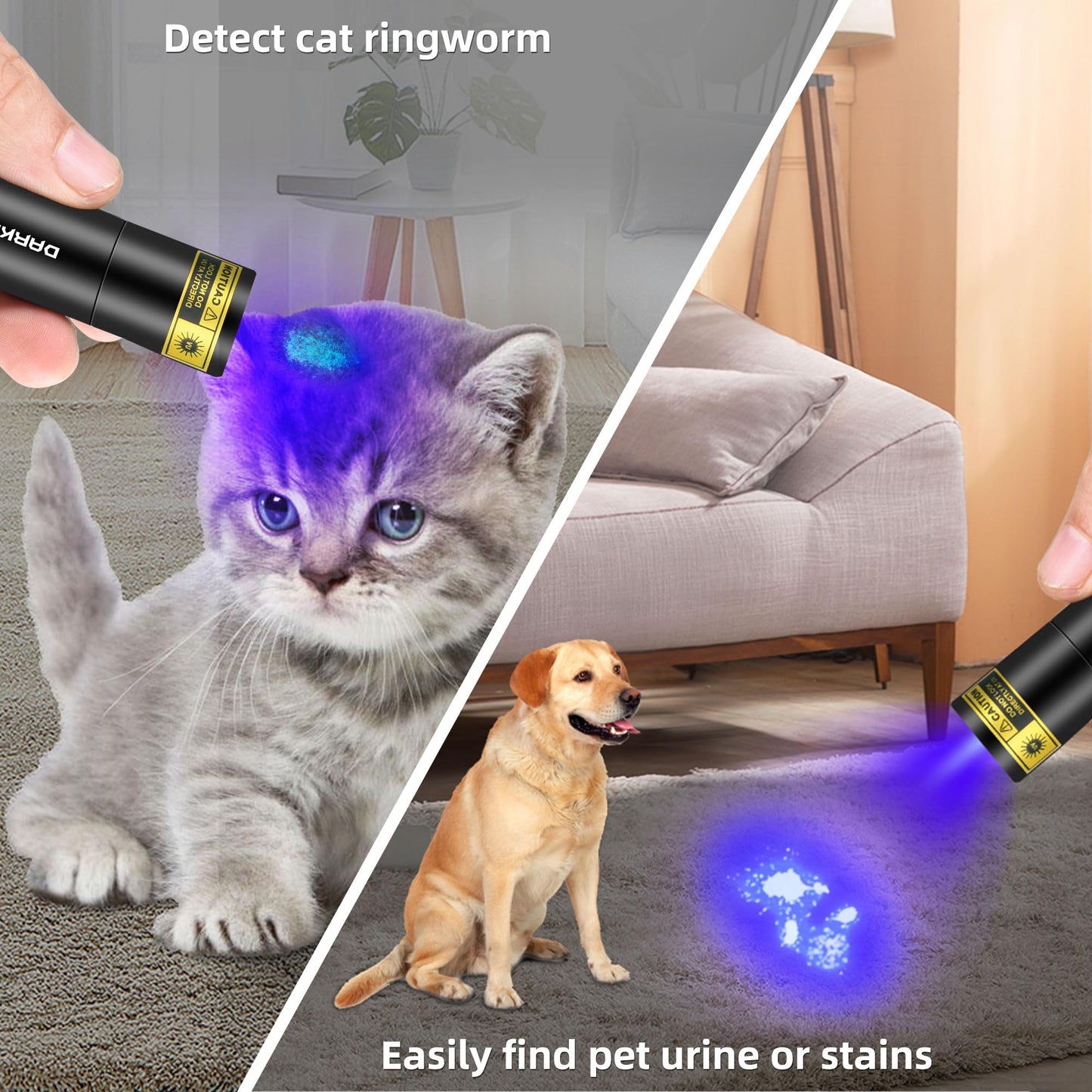 DARKBEAM UV Flashlight 365nm Black Light, Mini & Powerful Woods Lamp USB -C LED Rechargeable, Blacklight Flashlights Portable Pet Cat Urine Detector - Rock, Fluorescent Detection, Resin Curing