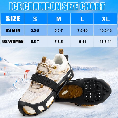 Ice Cleats for Shoes and Boots Walk Traction Crampons Anti Slip 24 Studs Ice Snow Grippers for Women Men Kids Winter Hiking Climbing Fishing Gear