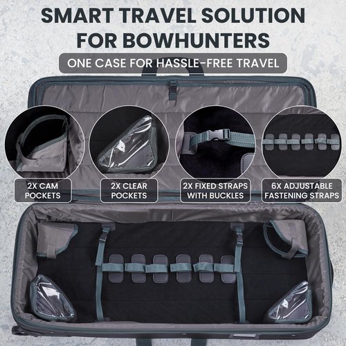 Legend Boway Roller Bow Case for Compound Bow - Durable Compound Bow Cases with Wheels, Multiple Compartments & Pockets, Padding & Fastening Straps, Airline Approved Bow Case for Travel with TSA Lock
