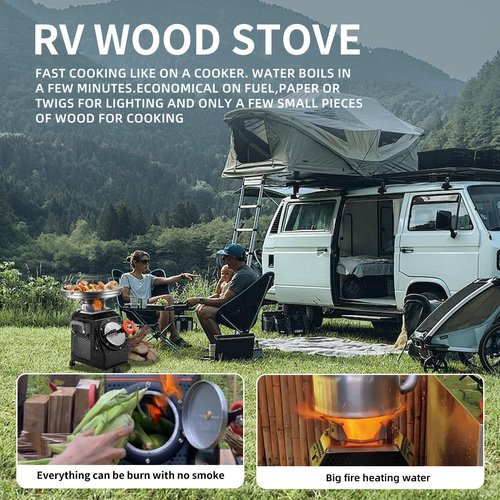 SPBSVDT Wood Burning Camp Stove, Outdoor Portable Wood Burning Camp Stove, Large Stainless Steel Camping Stove for Outside Cooking Survival Campfire Patio Backyard Gathering 16"L x 13"W x 17"H3