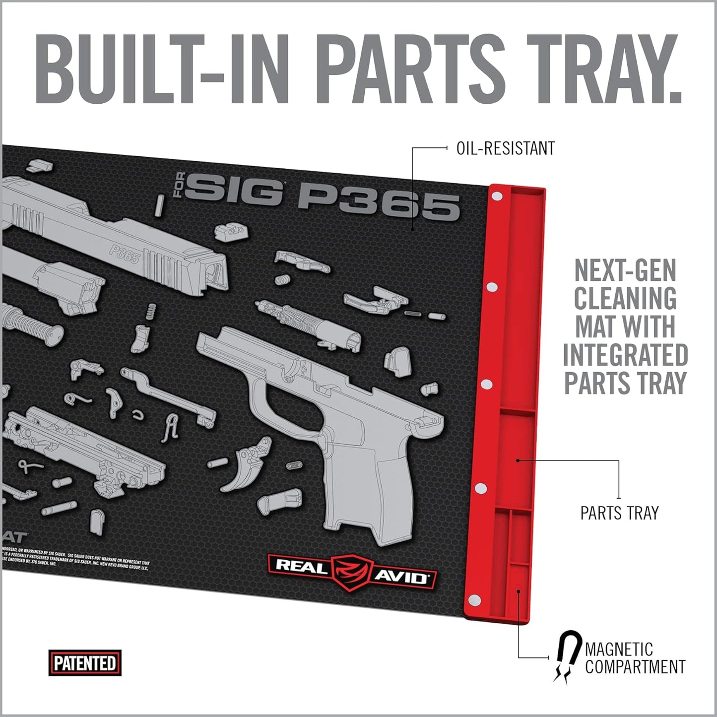 Real Avid Gun Cleaning Mat 19" x 16" with Magnetic Parts Tray | 1911, Glock, Smith & Wesson M&P or Sig Sauer P365 & P365XL (Choose Style Below)