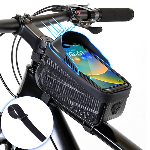 LLTTLTMM Waterproof Bike Bag, Long Extension Strap, Top Tube Bag Under 6.9'', Large Capacity, Touch Screen Compatible