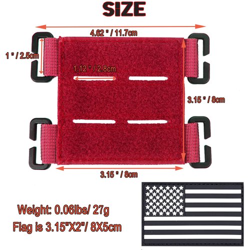 TAXATM Molle Patch Panel with Laser Cutting Loop, Molle Patch Display Holder for Backpack ，Mini Patch Board Include American Flag Patch (2 pcs Red)1