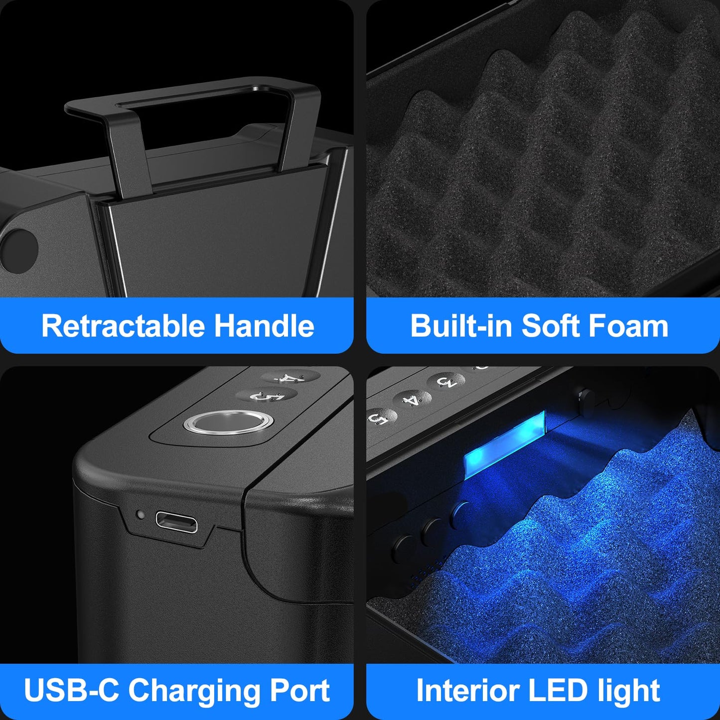 AINIRO Gun Safe for Handgun, Small Biometric Gun Safe with Built-in Handle Gun Lock Box for Pistols with Fingerprint, Keypad and Key Unlock Pistol Safe for Home, Car, Truck, Bedside Nightstand