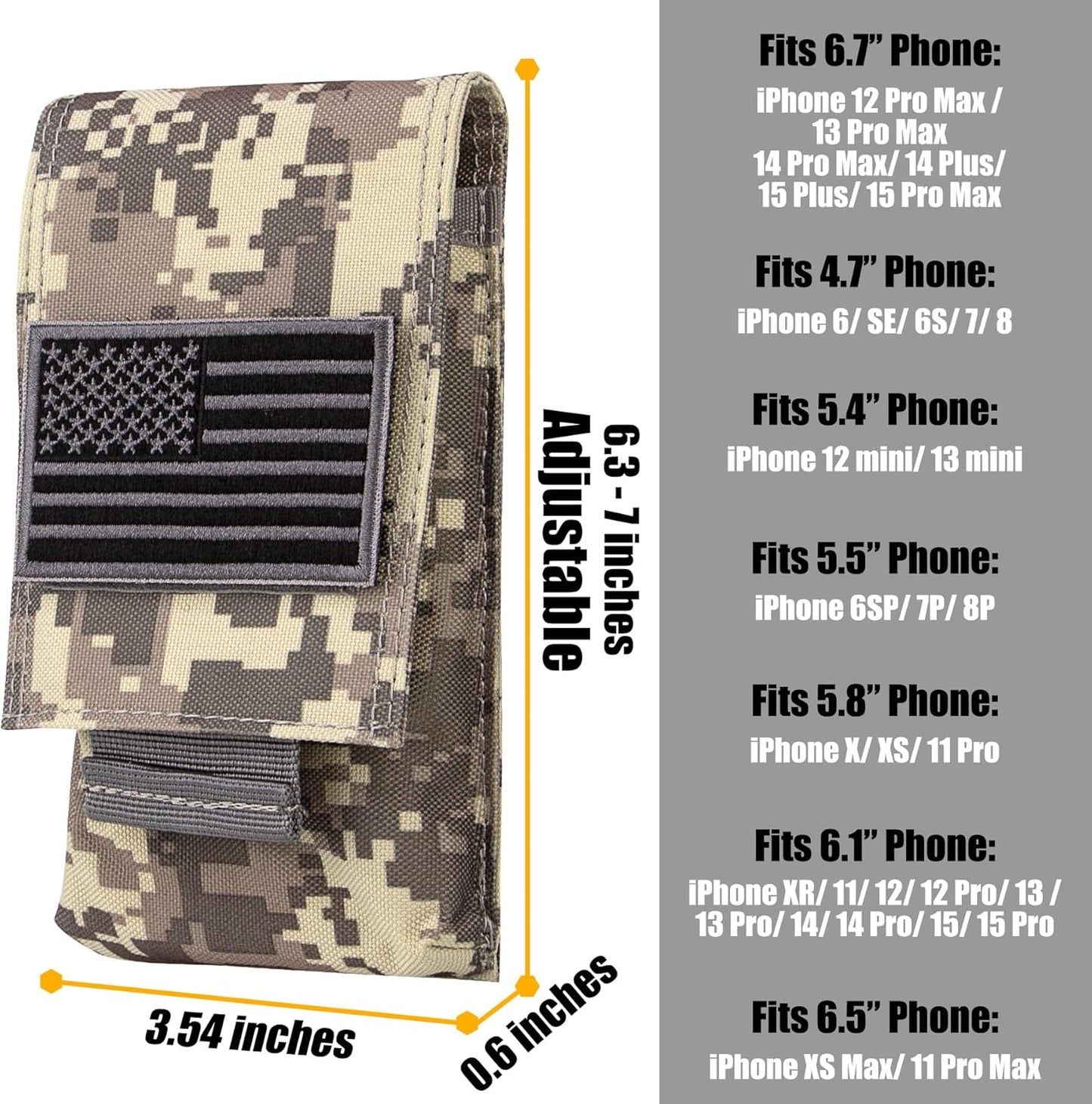 IronSeals Tactical Molle Phone Pouch Holster Waist Belt Pouch with Pull Tab for iPhone 16 Pro Max/16 Pro/16/15 Pro Max/14 Pro Max/ 13 Pro Max/ 12 Pro Max/ 11 Pro Max