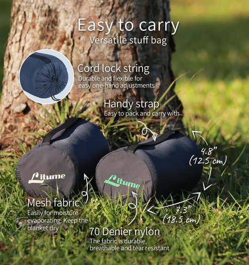 Litume Travel Camping Blanket Lightweight and Breathable, 67 x 48 in Soft Airplane Flight Blanket for Travelers, Foldable Sheet with Stuff Sack for Train, Camp, backapcking, Office, Home
