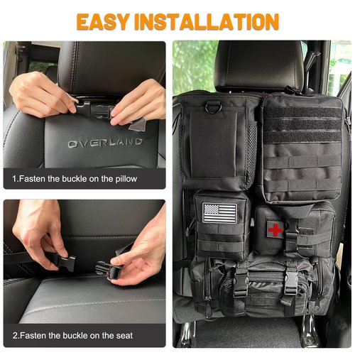 Car Seat Back Organizer Tactical Seat Back Organizer with 5 Molle Pouch, Medical Pouch Admin Pack Drawstring Dump Bag EDC Pack Tactical Fanny Pack Molle Panel Accessories
