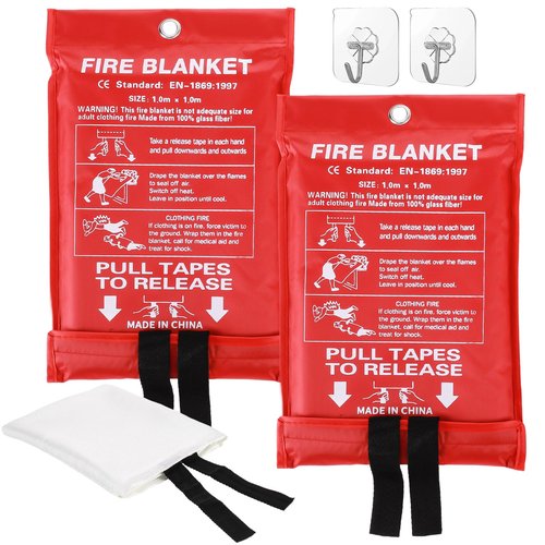 Safigor 2Pack Emergency Fire Blanket +2 Hooks, Fire Extinguisher Blanket, Fire Suppression Blanket, Flame Retardant Blanket Fire Safety Blanket for Home, Kitchen, Grill, Car, Warehouse(40” x 40”)