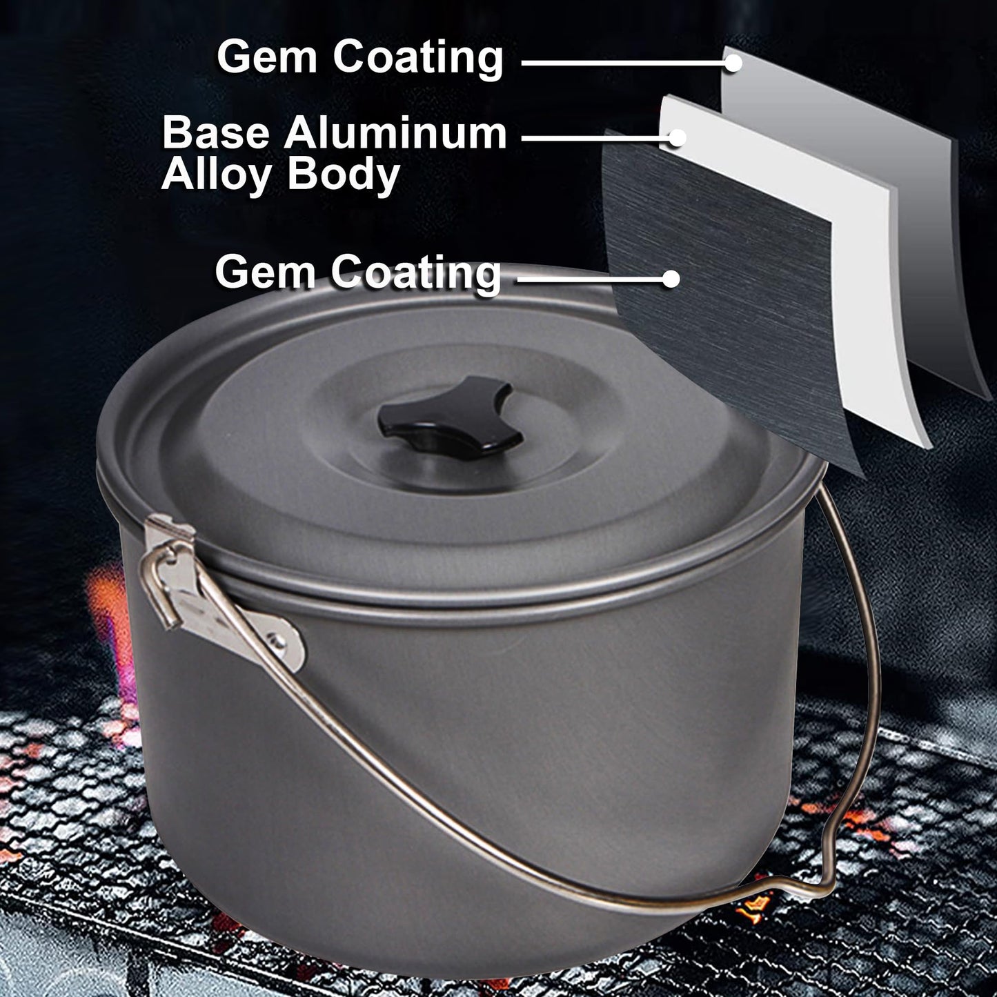 Aluminum Alloy Camping Hanging Pot with Lid Lifter Handle Lightweight 4200ml Portable Pot for Camping Cooking Hiking Picnic