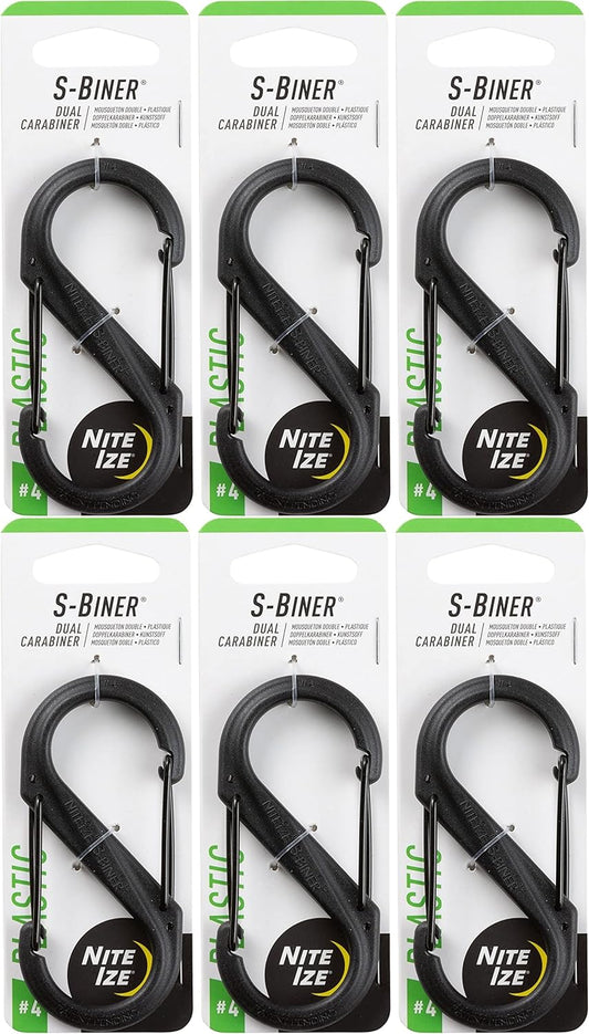 Nite Ize S-Biner Plastic Dual Carabiner #4 - Black (6-Pack)