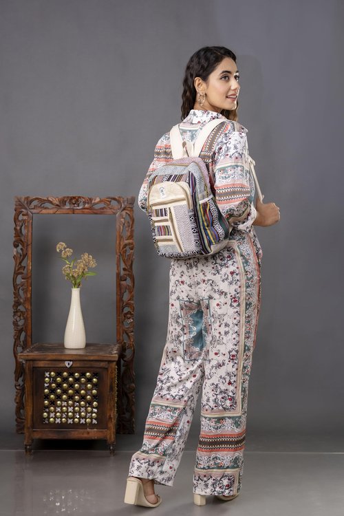 Shubhlaxmifashion Small Hemp Cotton Daypack Backpack - Multi-color, 14 Inch, 9L, Compact (13x14x5 Inch), Travel, Hiking, Adult, Unisex
