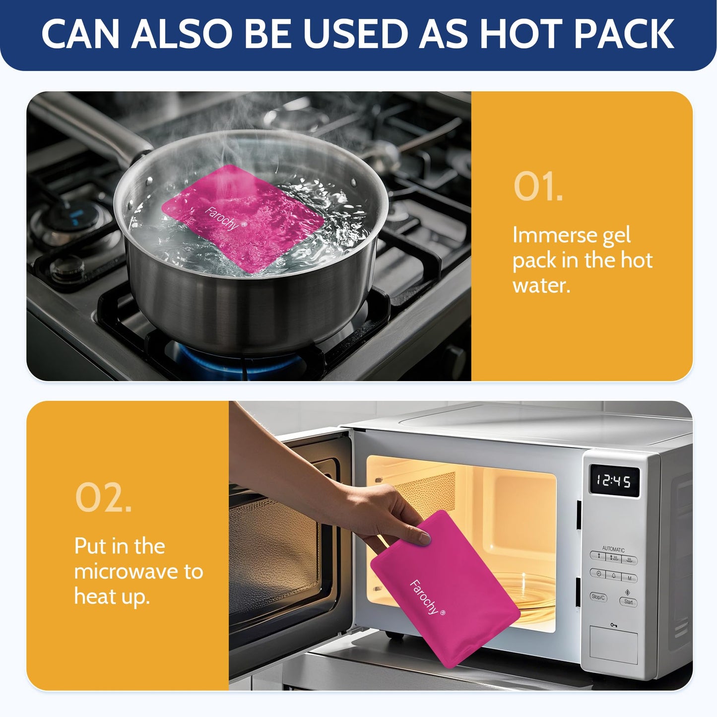 Farochy Reusable Ice Packs for Lunch Boxes - 2PCS Soft Ice Packs Freezer Packs for Cooler Gel Ice Packs, Keep Food Cold or Hot, Rosy