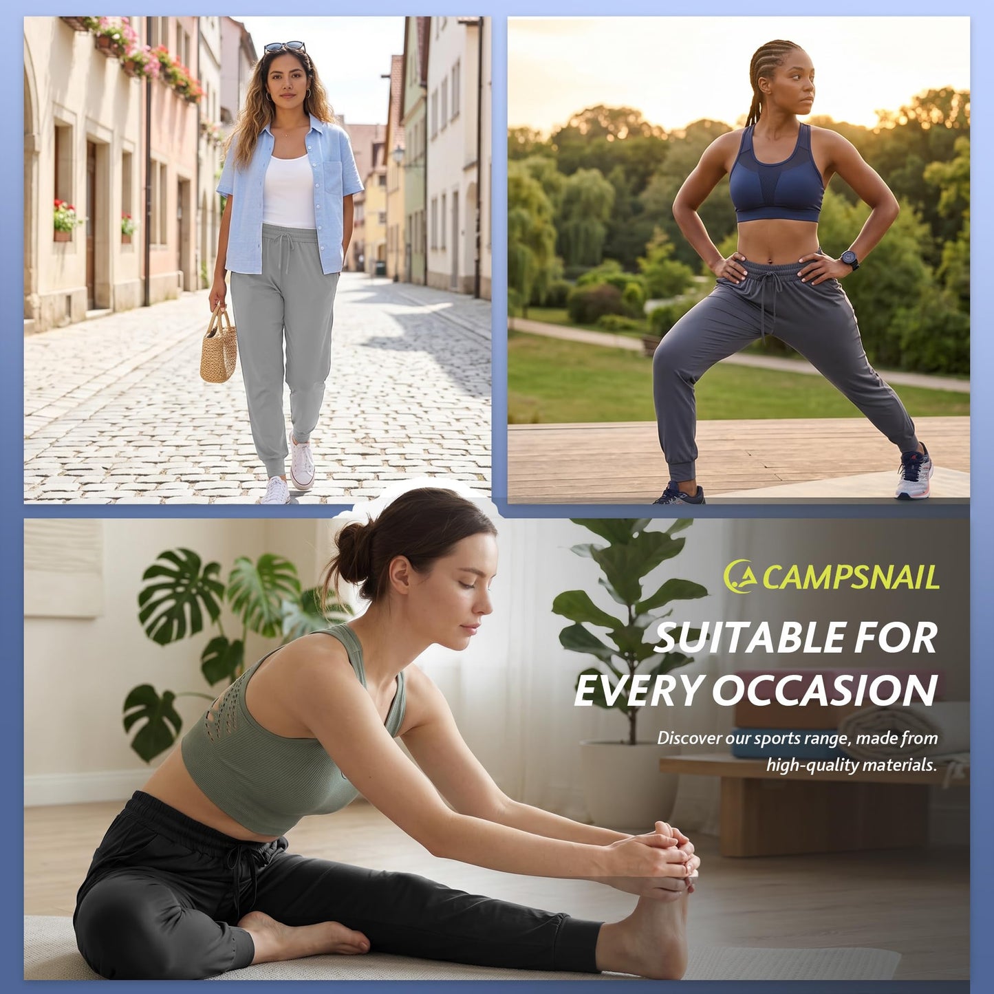 CAMPSNAIL 4 Pack Joggers for Women - Sweatpants with Pockets Lightweight Comfy Yoga Pants for Workout Travel Lounge