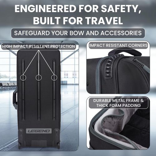 Legend Boway Roller Bow Case for Compound Bow - Durable Compound Bow Cases with Wheels, Multiple Compartments & Pockets, Padding & Fastening Straps, Airline Approved Bow Case for Travel with TSA Lock