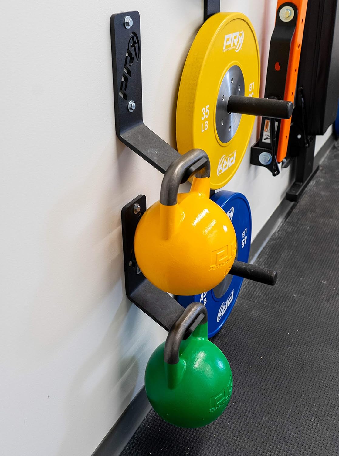 PRx Performance USA MADE Kettlebell Storage Holders, Wall Mounted Kettle Bell Holder Hanger, Space Saving Home or Commercial Gym Accessory, Thick Steel with Black Powder Coating
