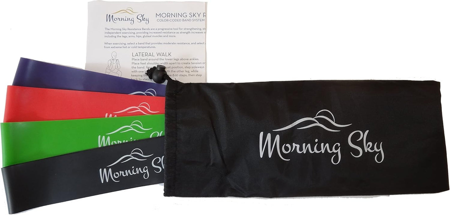 Physical Therapy Resistance Bands by Morning Sky - 12-inch Loop Bands with Instructional Guide and Carrying Bag, Best for Strengthening, Stretching, Yoga, Physical Therapy Rehab, Home Fitness