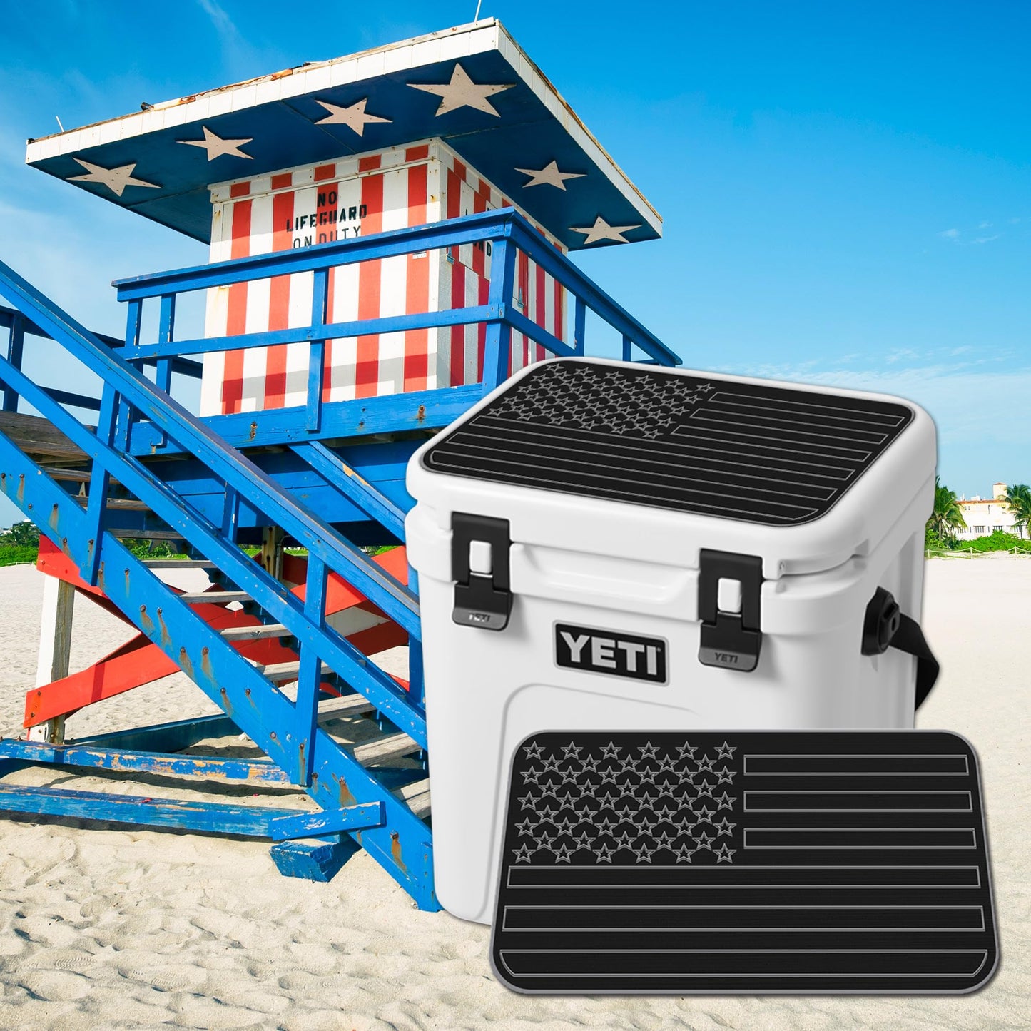 USATuff SeaDek EVA Mat Cooler Pad fits YETI 15 Roadie New | Peel & Stick Application | Non Slip Comfort Accessories - US Flag Design (Black-StormGray)