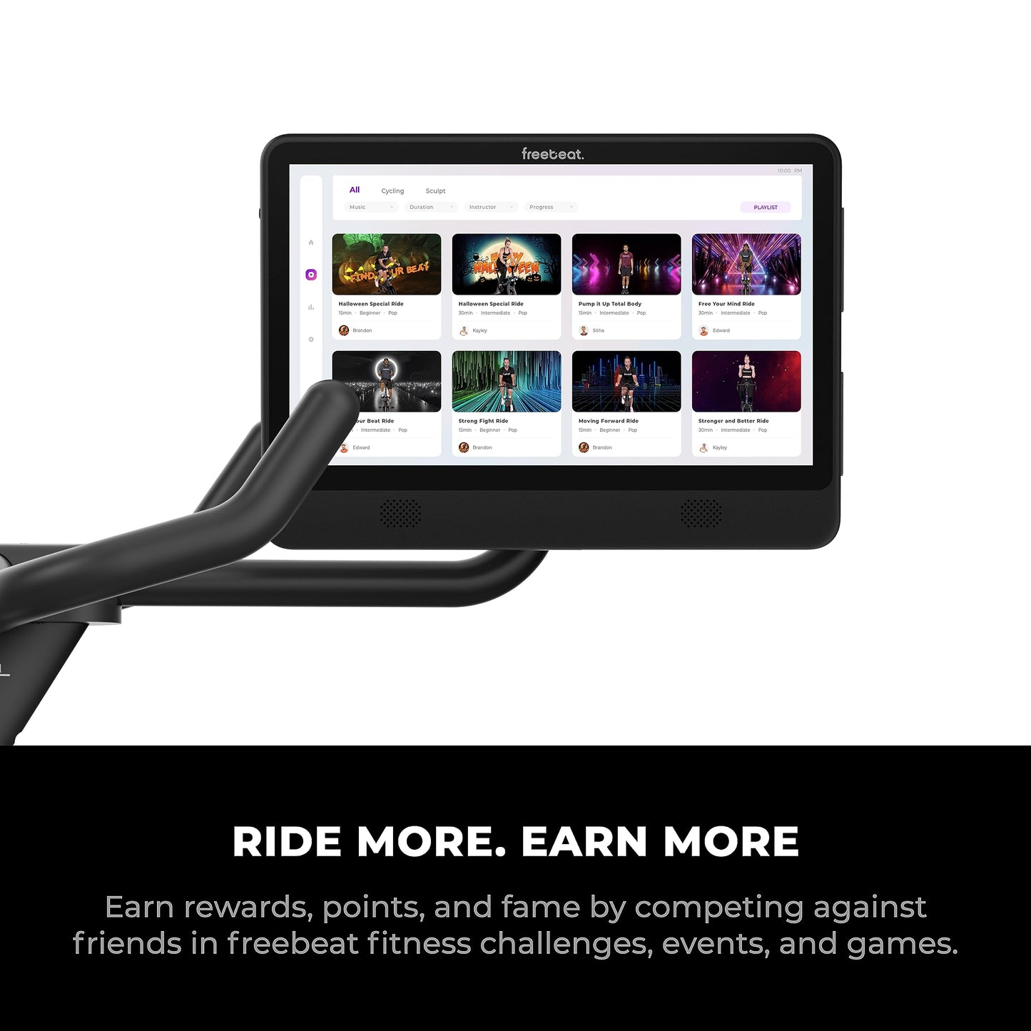 Freebeat Boom Exercise Bike, Smart Spin Bike for Home, 15.6'' HD Touchscreen, Auto Resistance, Compact Stationary Bike with Screen, Bluetooth, Scenic Rides, Training Algorithm, Gamified Classes with Expert Instructors