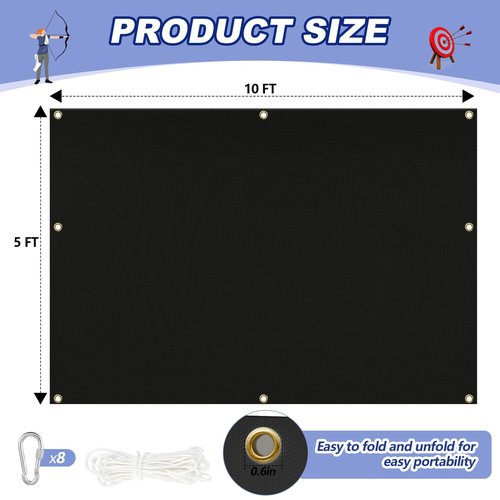 Silipull Archery Backstop Netting Heavy Duty with Rope and Hooks Slingshot Archery Net for Backyard Shooting Accessories(5 ft X 10 ft X 2 Mm, 45 Lbs,Black)
