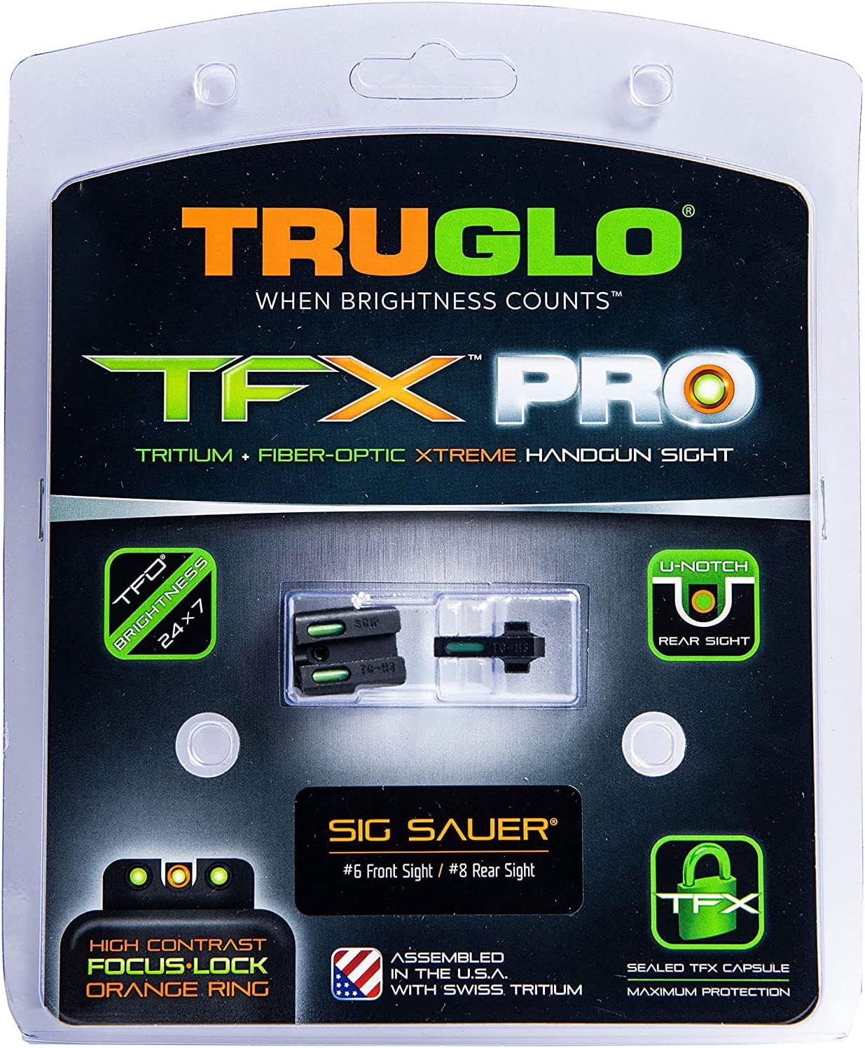 Truglo TFX PRO Night Sight for Handguns - Glowing Tritium & Fiber Optic, Compact & Durable