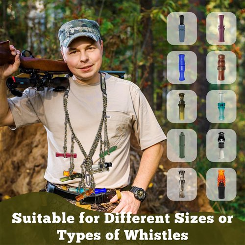 Duck Call Lanyard, Duck Whistle Hunting with 12 Removable Loops, Duck Calls for Hunting Camo Woven Duck Hunting Accessories with Drops Secures 6 Call, Outdoor Predator Gear Gift for Hunter