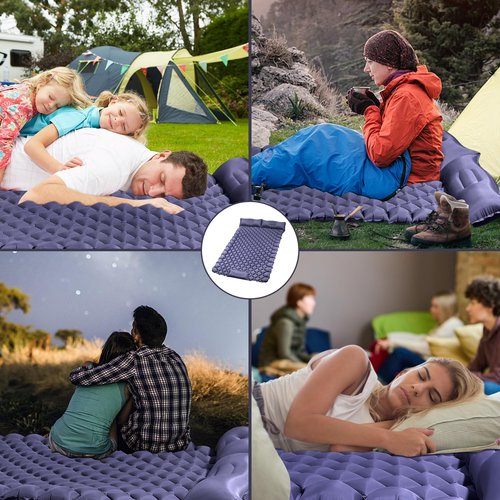 Chasyatzi Double Camping Pads for Sleeping, Ultralight Floor Mattresses for Sleeping with Built-in Pillow Foot Pump, Mattress Foldable for Tent, Backpacking, Hiking, Car Traveling, Navy Blue
