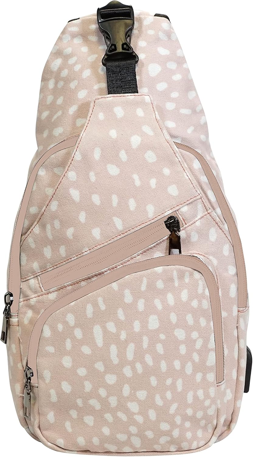 Anti-Theft Daypack Crossbody Sling Backpack, USB Charging Connector Port, Lightweight Day Pack for Travel, Hiking, Everyday, Regular, Black